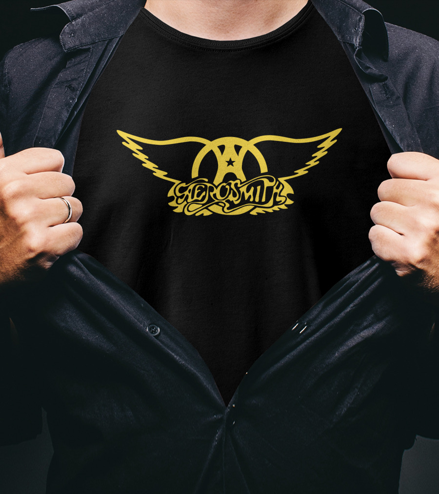 Aerosmith Winged Logo Yellow On Black T-Shirt