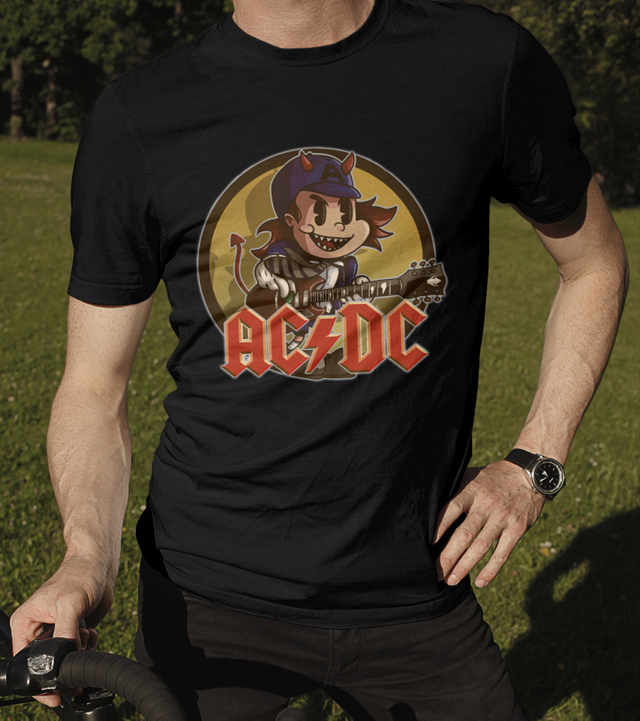 Ac/Dc Devil Cartoon Character Playing Guitar T-Shirt