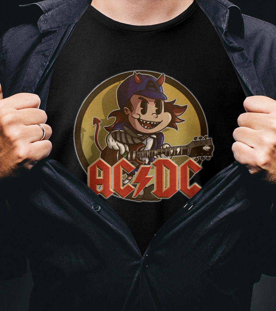 Ac/Dc Devil Cartoon Character Playing Guitar T-Shirt