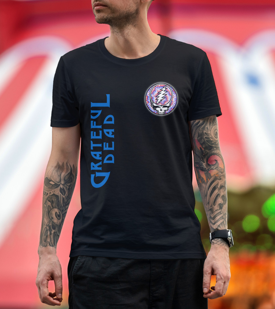 Grateful Dead Steal Your Face Skull With Lightning Bolt And Trippy Blue Letters T-Shirt