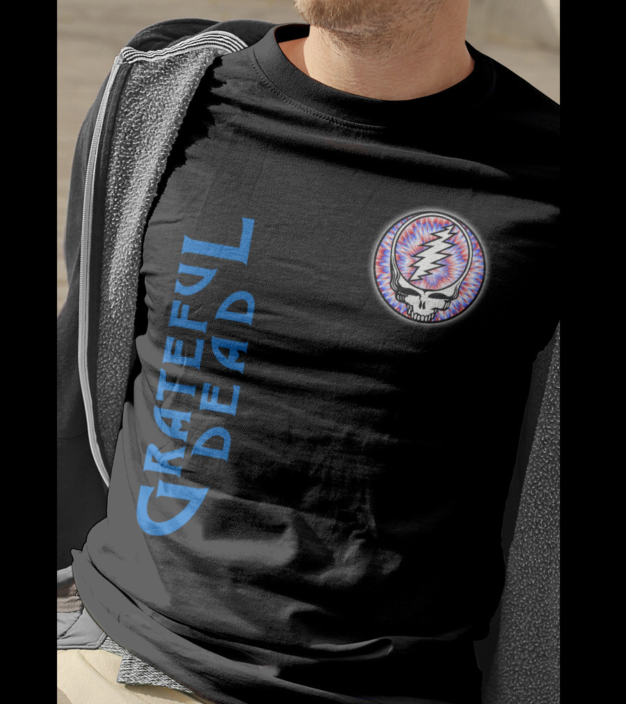 Grateful Dead Steal Your Face Skull With Lightning Bolt And Trippy Blue Letters T-Shirt
