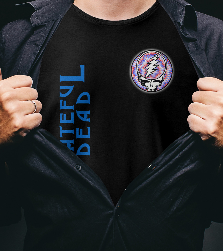 Grateful Dead Steal Your Face Skull With Lightning Bolt And Trippy Blue Letters T-Shirt