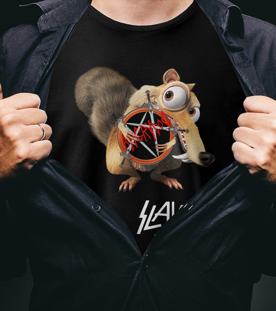 Scrat Holding Slayer Logo Pentagram Slayer T-Shirt