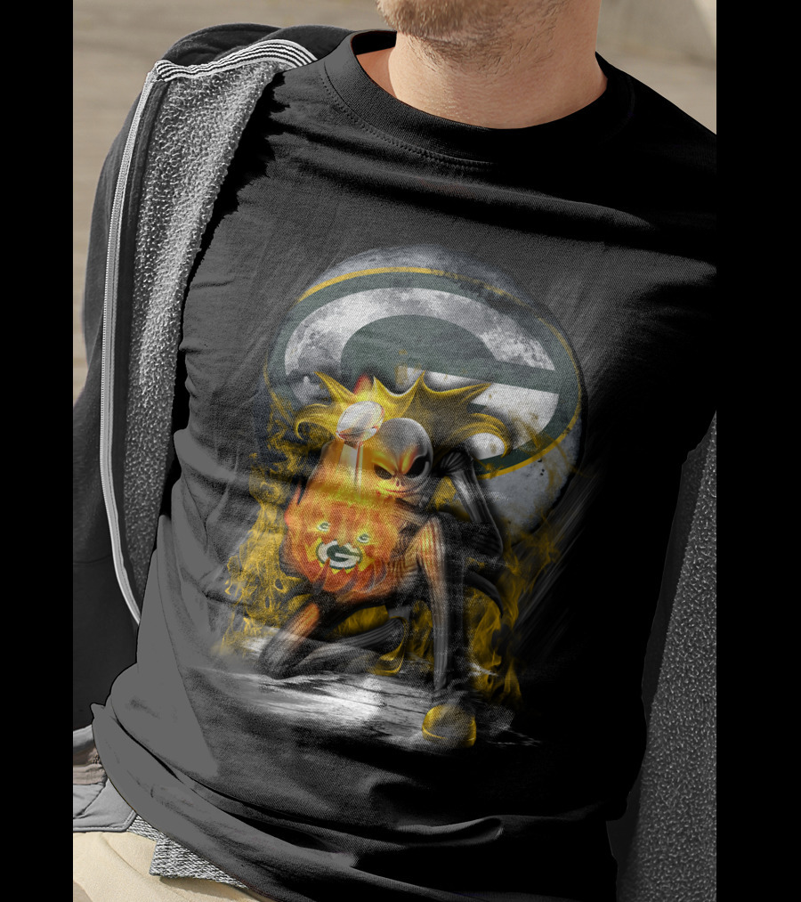 Green Bay Packers Skull Trophy Fire Moon T-Shirt