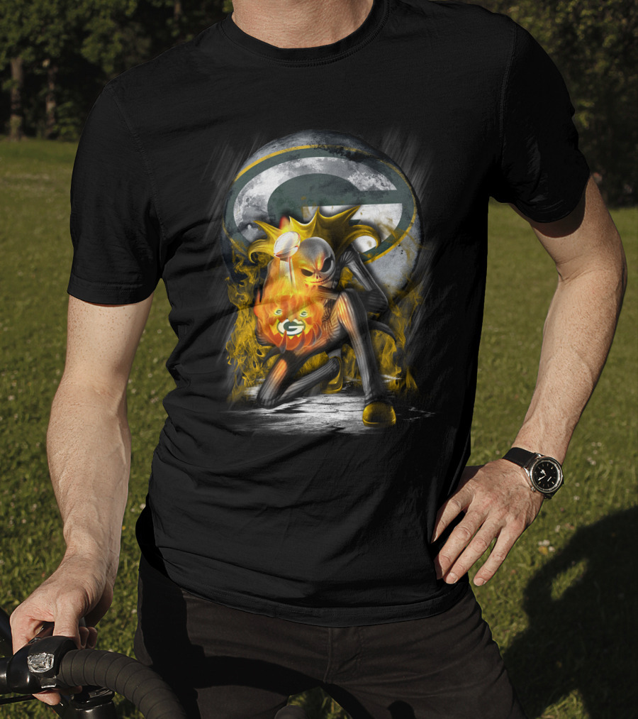 Green Bay Packers Skull Trophy Fire Moon T-Shirt
