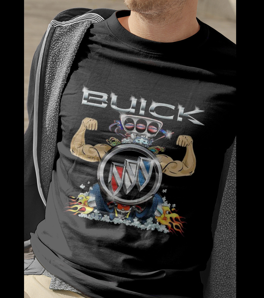 Buick Muscle Car Engine Logo With Flames And Wheels T-Shirt
