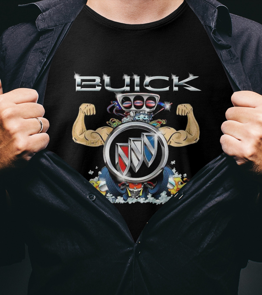 Buick Muscle Car Engine Logo With Flames And Wheels T-Shirt