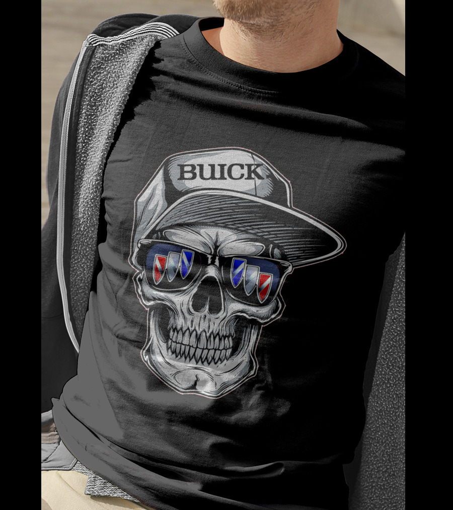 Buick Skull With Hat And Logo Sunglasses T-Shirt