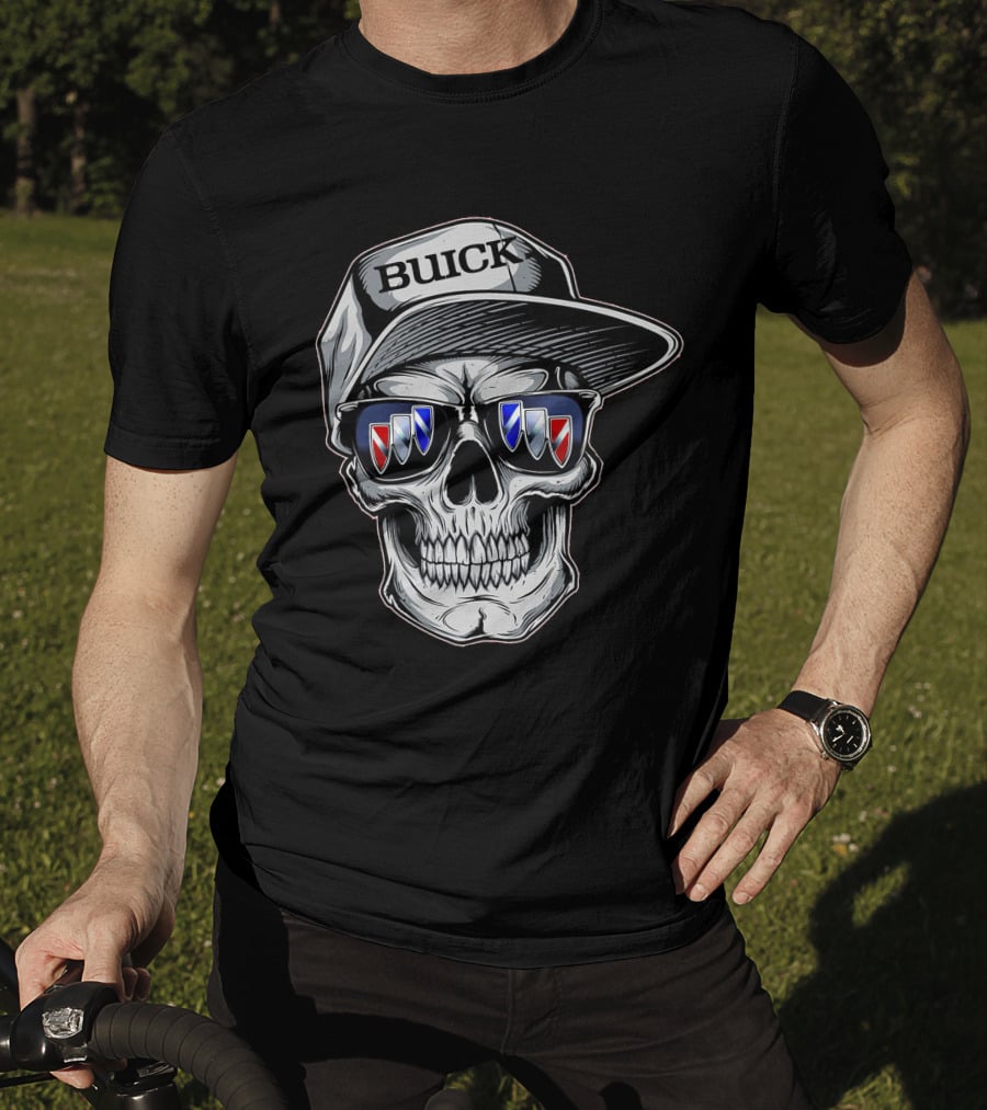 Buick Skull With Hat And Logo Sunglasses T-Shirt