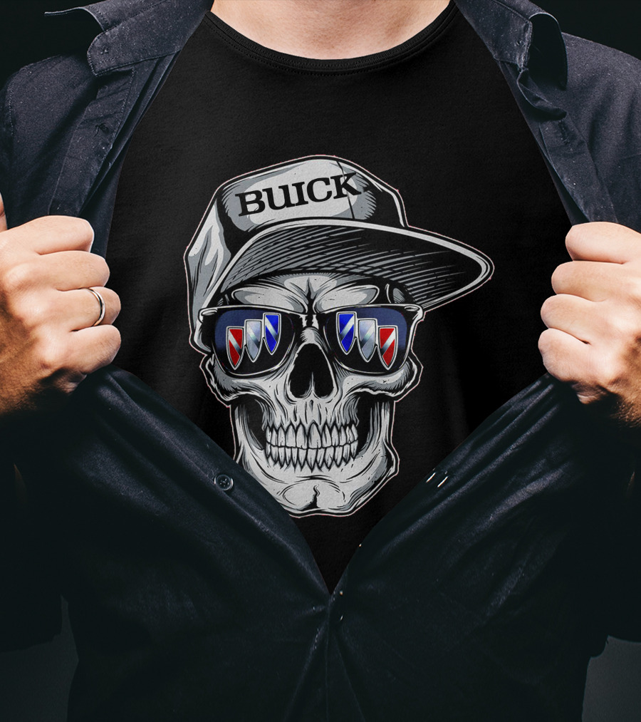 Buick Skull With Hat And Logo Sunglasses T-Shirt