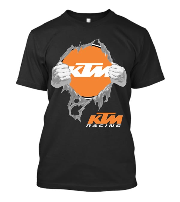 Ktm Racing Logo With Hands Ripping Through Orange T-Shirt