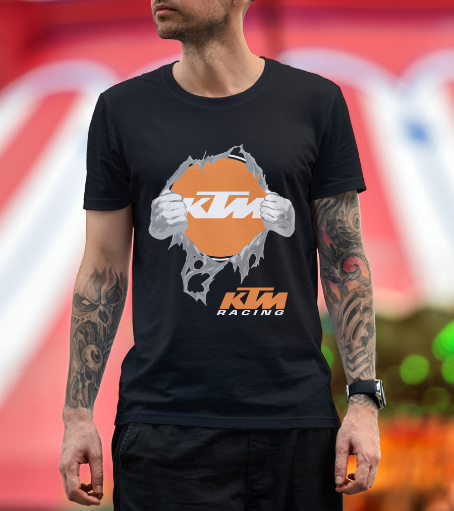 Ktm Racing Logo With Hands Ripping Through Orange T-Shirt