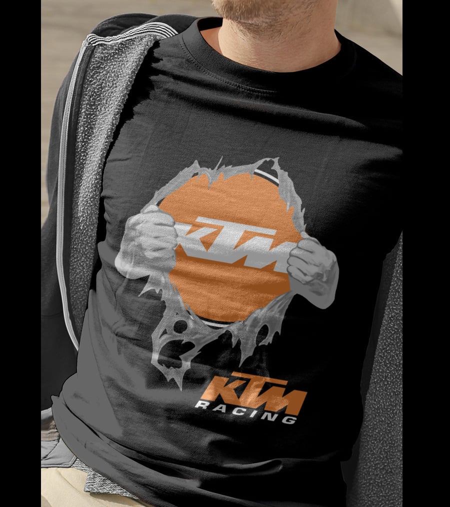 Ktm Racing Logo With Hands Ripping Through Orange T-Shirt