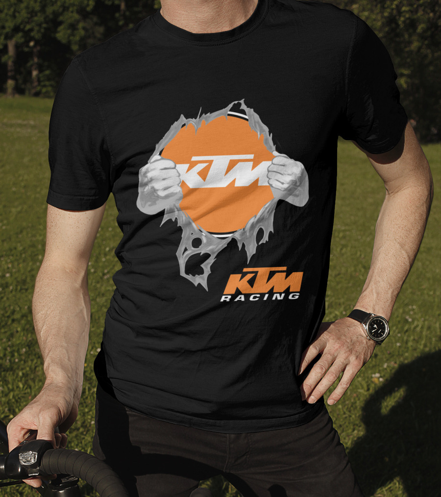 Ktm Racing Logo With Hands Ripping Through Orange T-Shirt