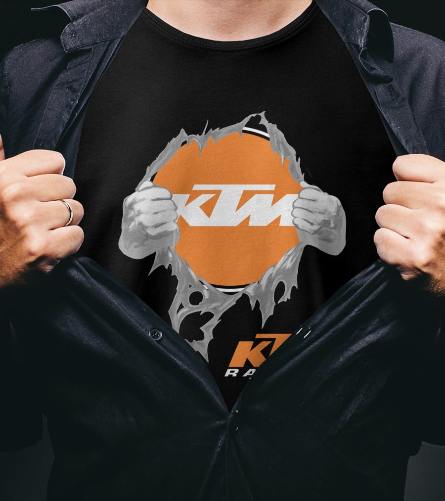 Ktm Racing Logo With Hands Ripping Through Orange T-Shirt