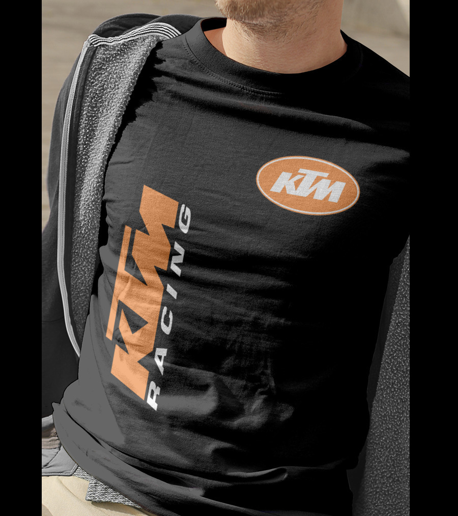 Ktm Racing Logo And Badge On Black T-Shirt