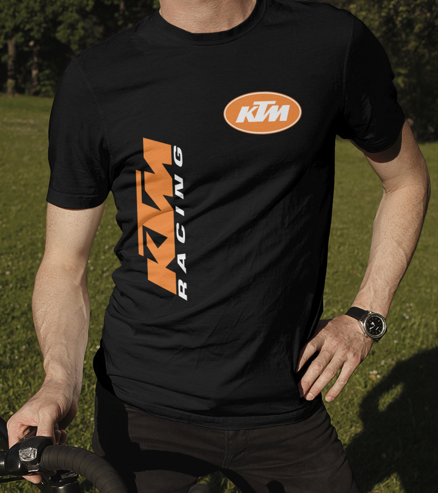 Ktm Racing Logo And Badge On Black T-Shirt