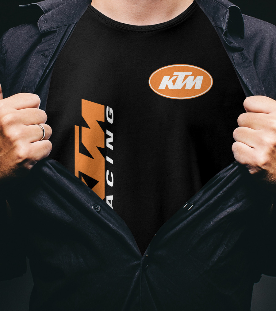 Ktm Racing Logo And Badge On Black T-Shirt