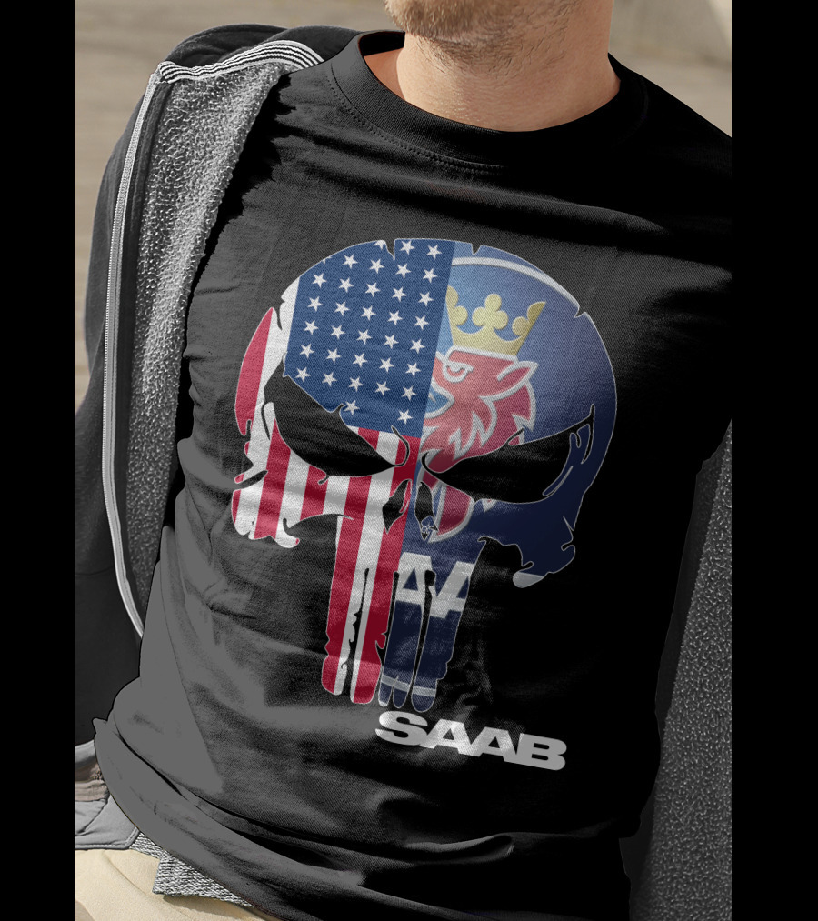 Saab American Flag Punisher Skull T-Shirt