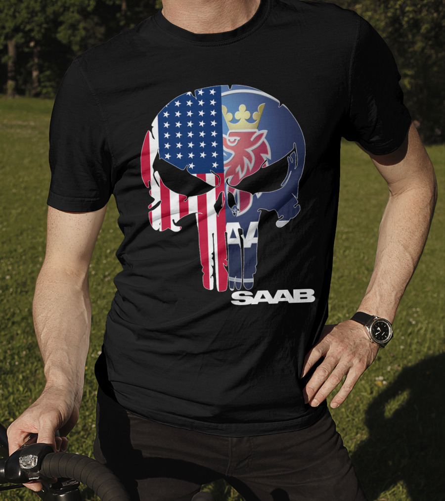 Saab American Flag Punisher Skull T-Shirt