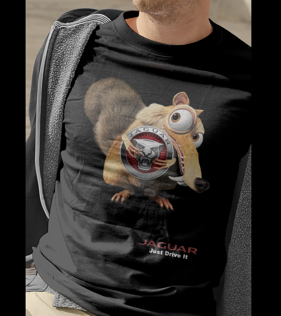Jaguar Just Drive It Cartoon Character Holding T-Shirt