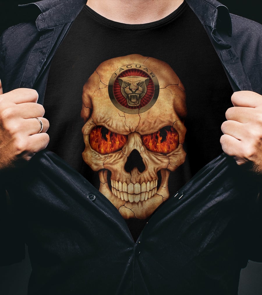 Jaguar Skull With Flaming Eyes T-Shirt