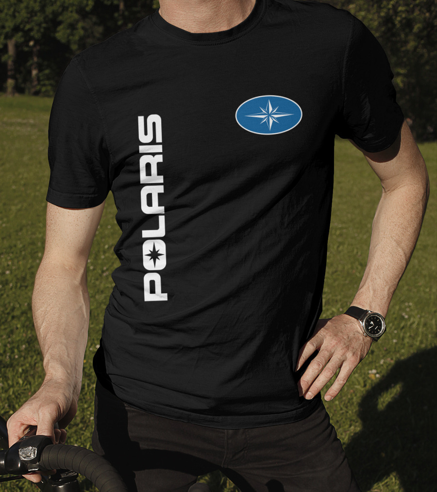 Polaris Star Logo Vertical Text Blue Oval Symbol T-Shirt