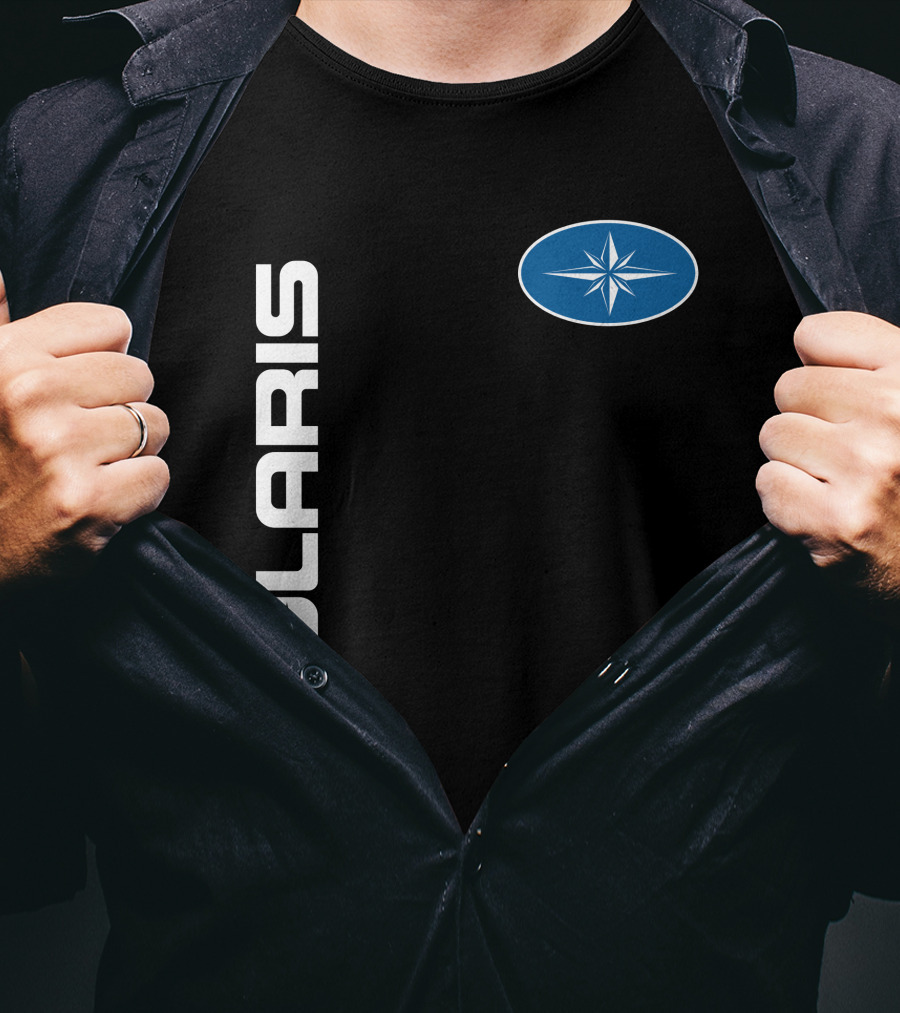 Polaris Star Logo Vertical Text Blue Oval Symbol T-Shirt