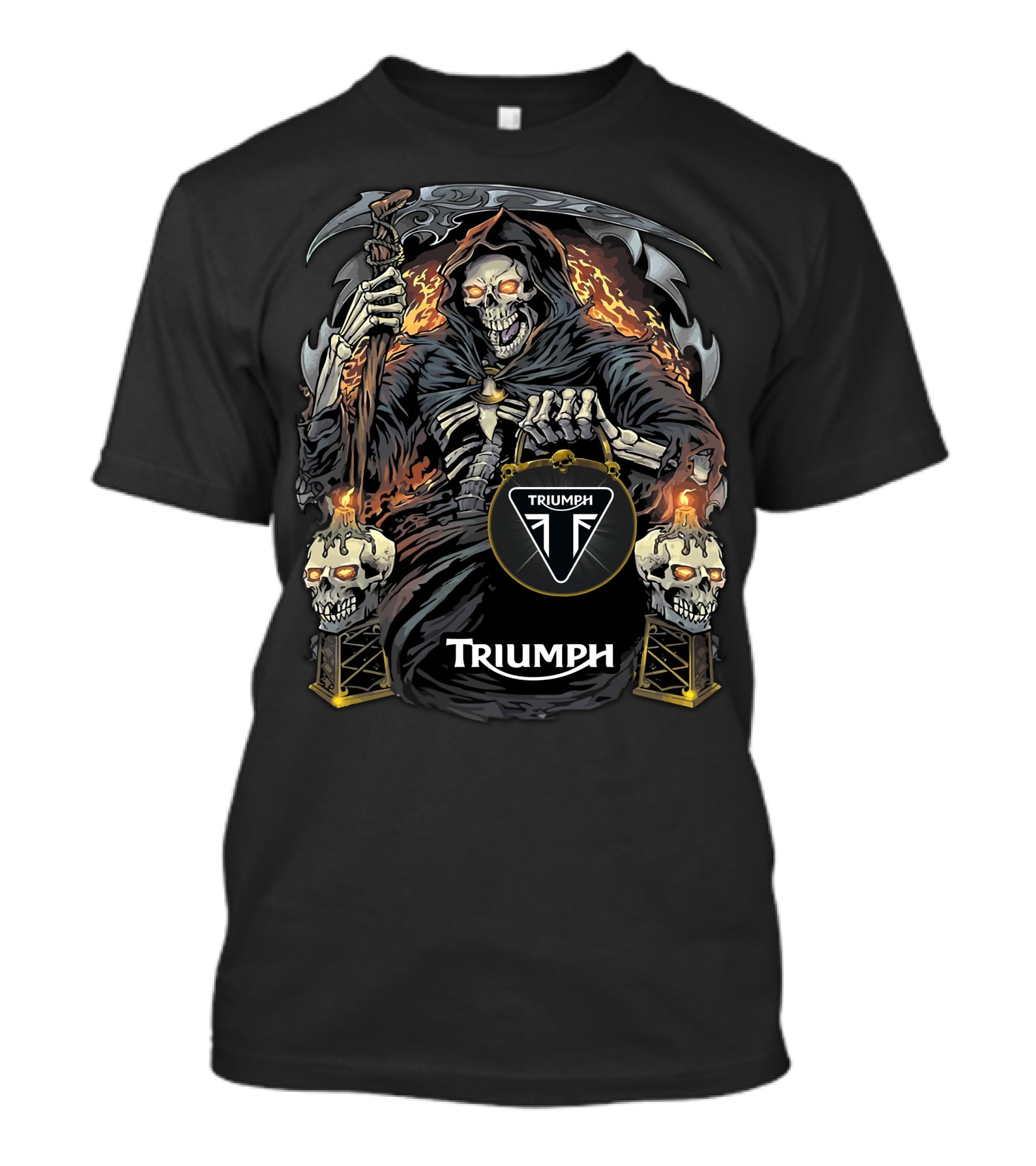 Triumph Grim Reaper With Scythe And Flaming Skulls T-Shirt