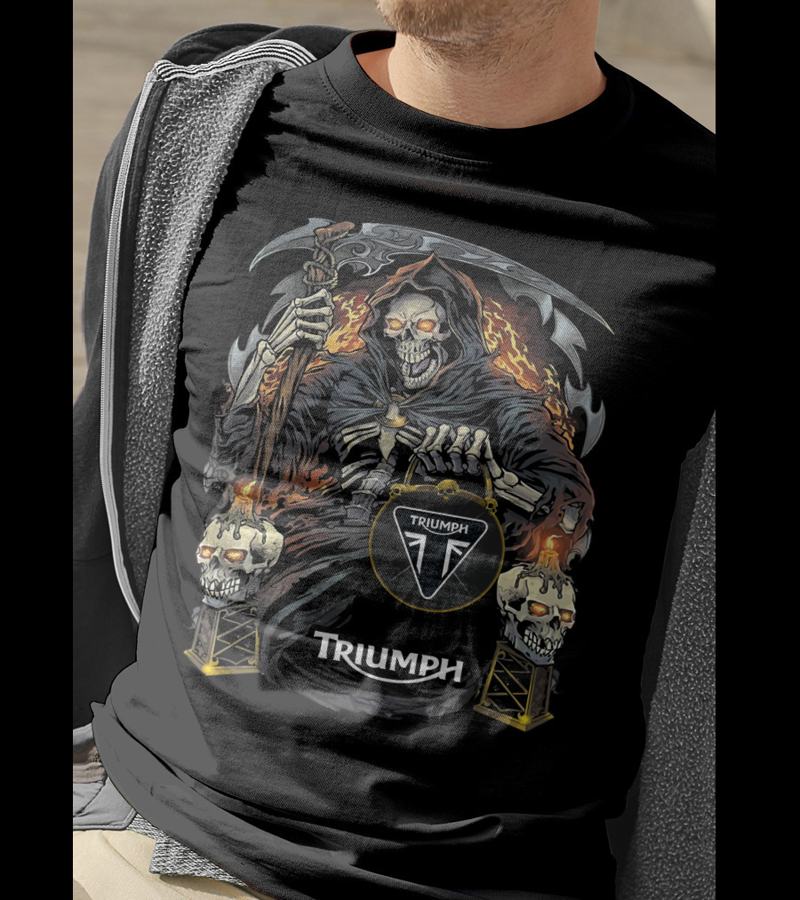 Triumph Grim Reaper With Scythe And Flaming Skulls T-Shirt