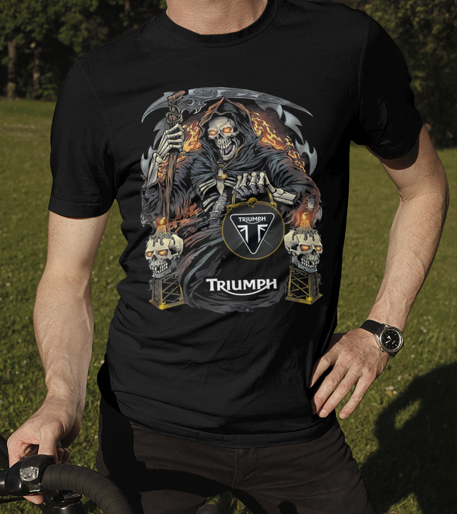Triumph Grim Reaper With Scythe And Flaming Skulls T-Shirt