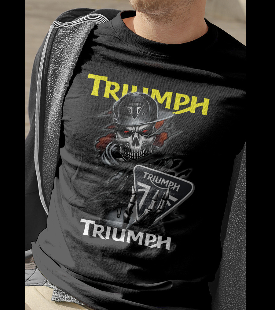 Triumph Skull Holding Logo Helmet Skeleton T-Shirt