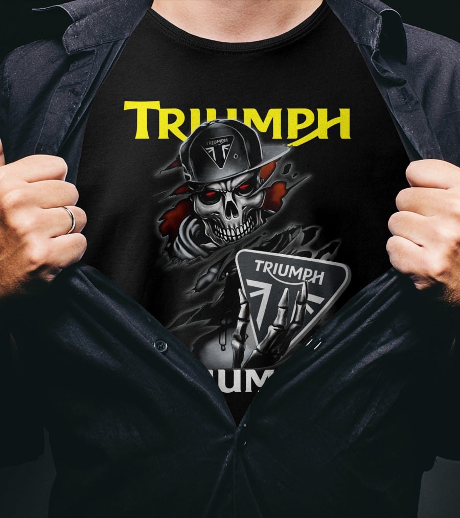 Triumph Skull Holding Logo Helmet Skeleton T-Shirt