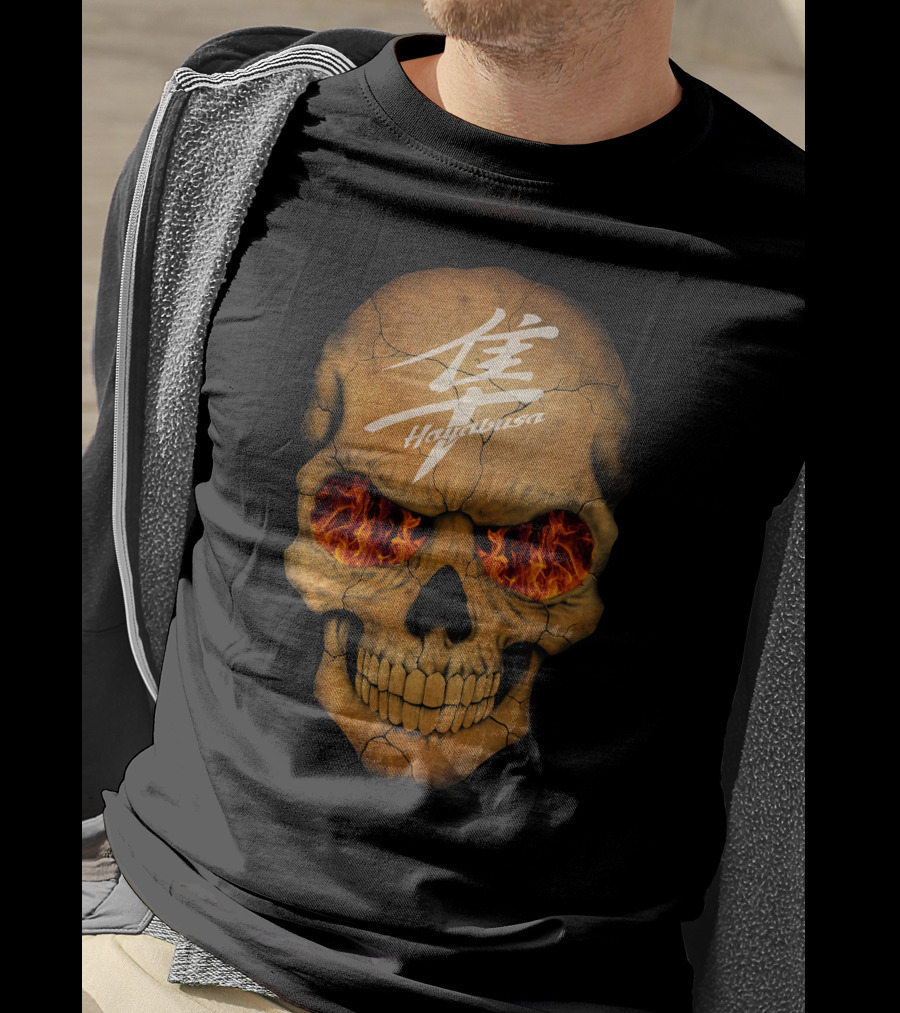 Flaming Skull Hayabusa Japanese Kanji Style T-Shirt