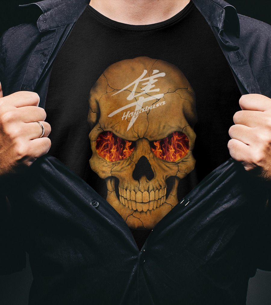 Flaming Skull Hayabusa Japanese Kanji Style T-Shirt