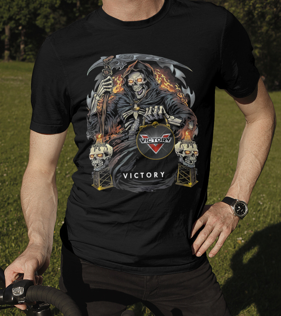 Victory Motorcycles Grim Reaper With Flaming Skulls T-Shirt