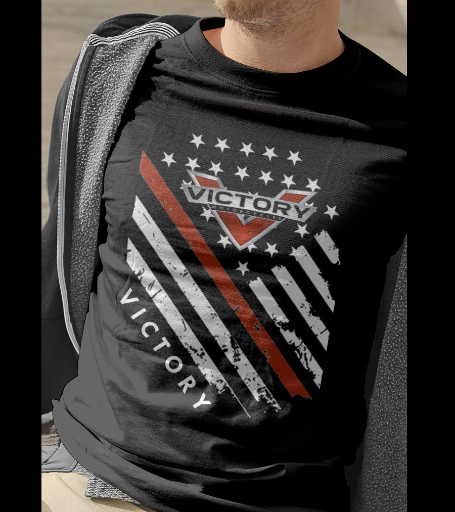 Victory Motorcycles American Flag V Badge Stars Stripes T-Shirt