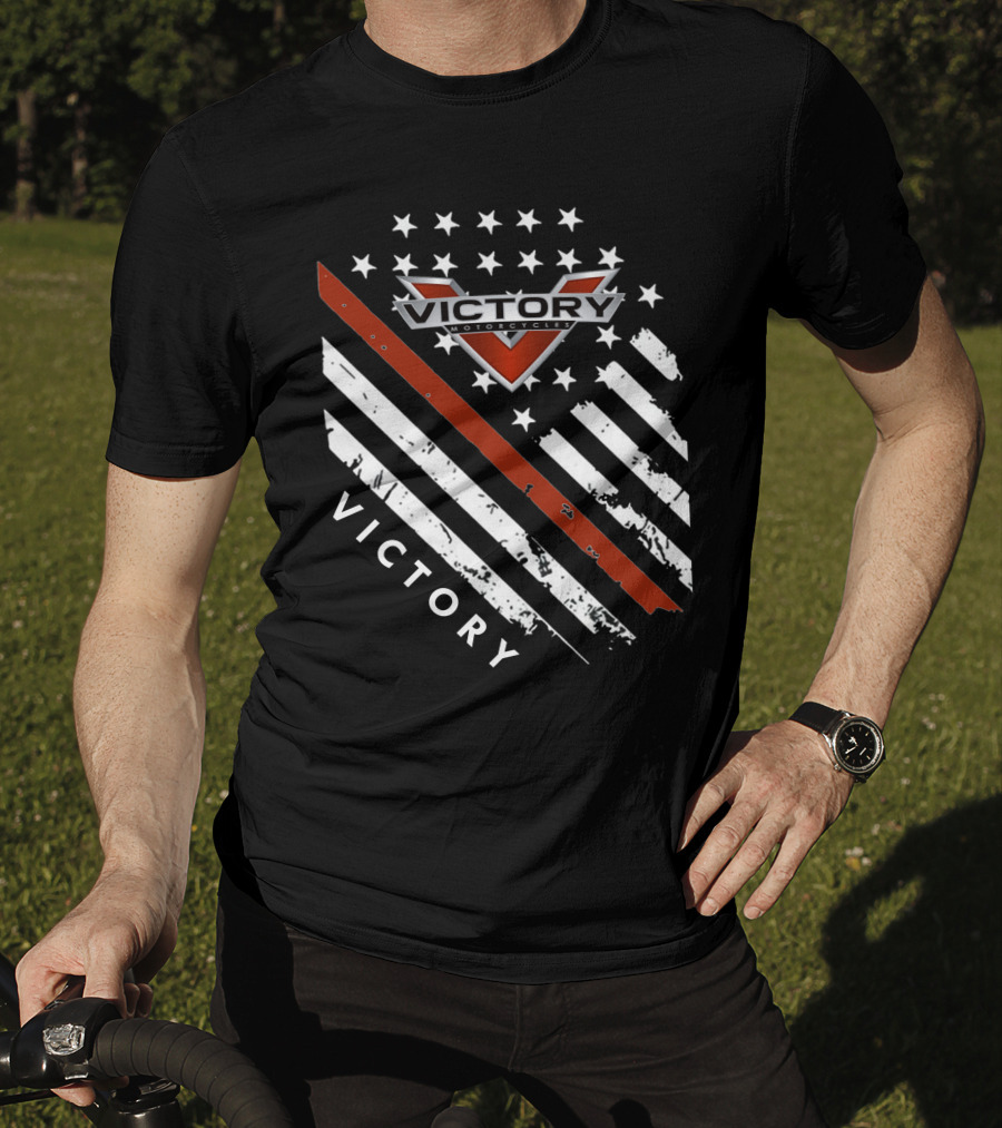 Victory Motorcycles American Flag V Badge Stars Stripes T-Shirt