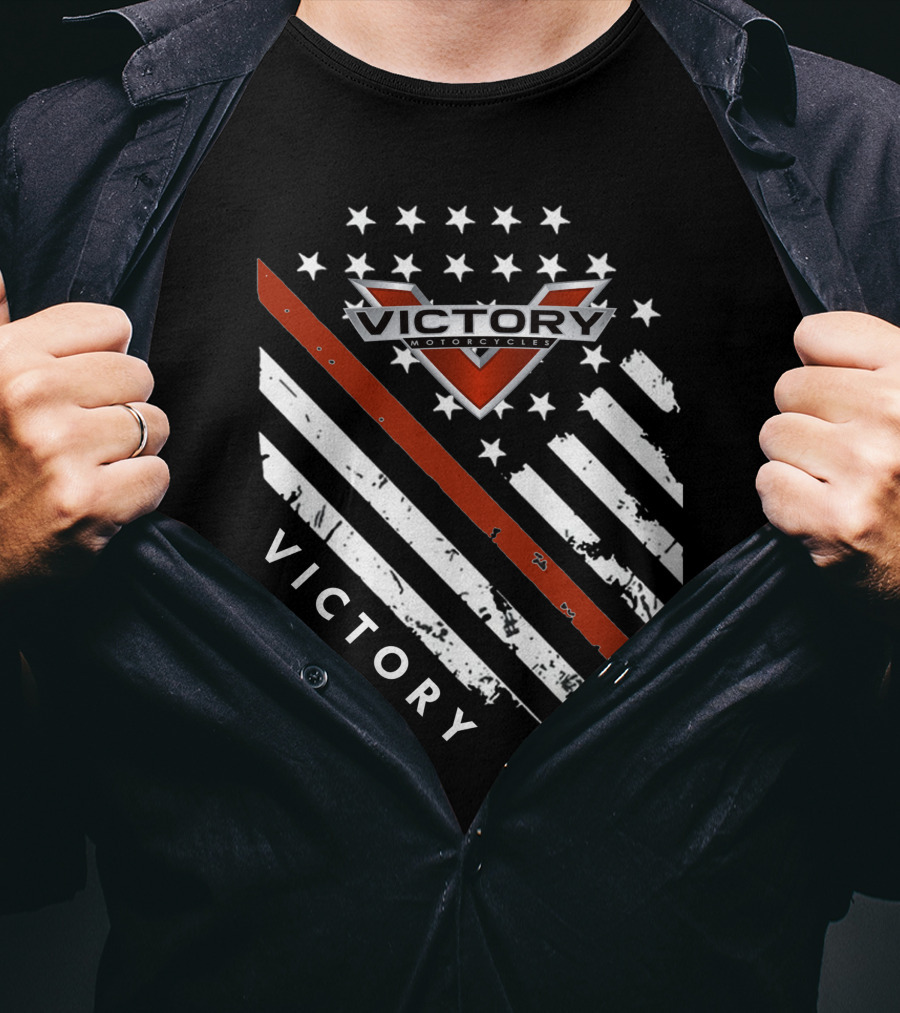 Victory Motorcycles American Flag V Badge Stars Stripes T-Shirt