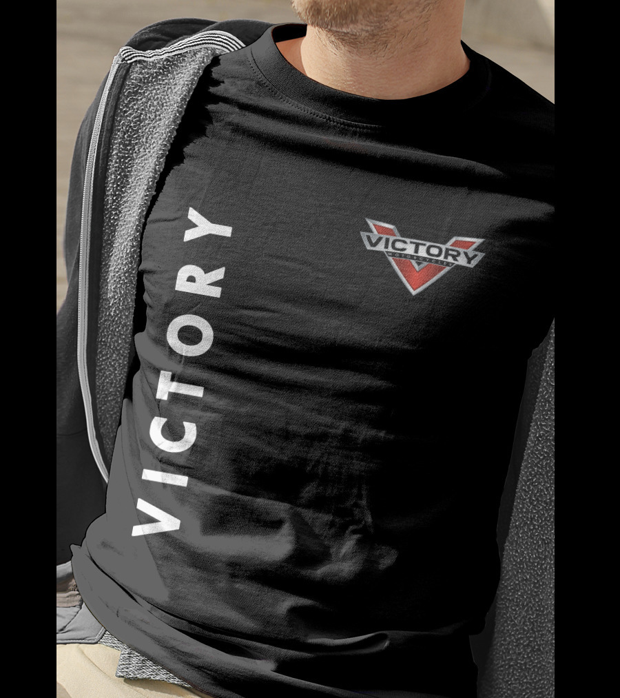 Victory Motorcycles Logo And Vertical Text Layout T-Shirt