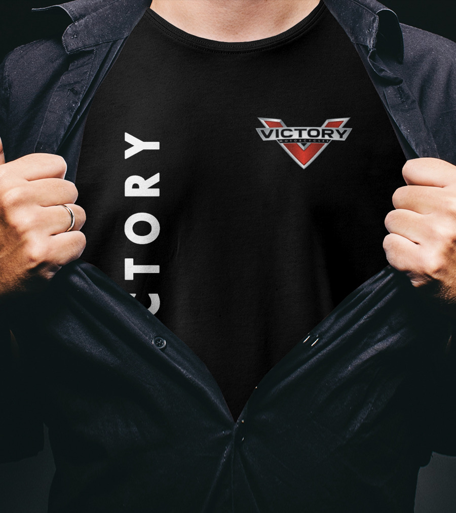 Victory Motorcycles Logo And Vertical Text Layout T-Shirt