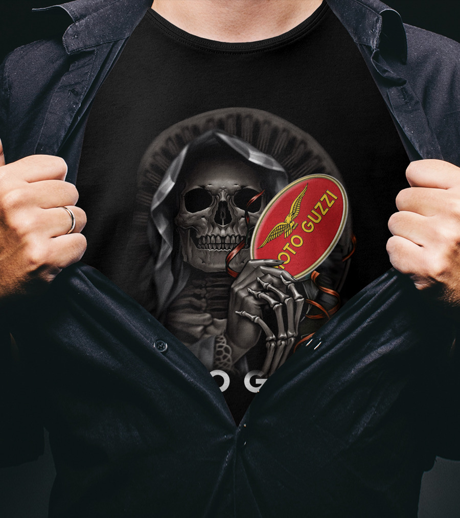 Moto Guzzi Skeleton Holding Red T-Shirt