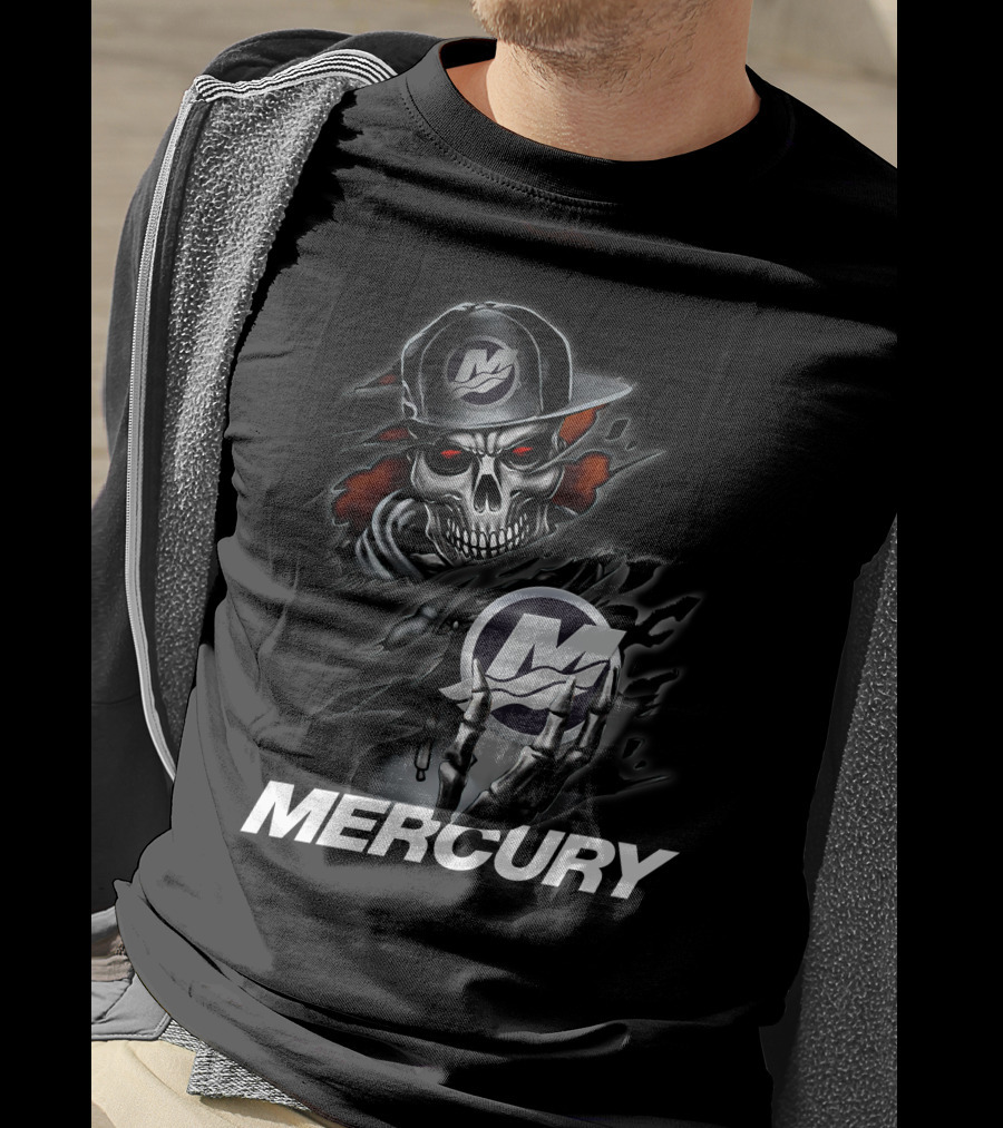 Mercury 05 Skull With Baseball Cap T-Shirt