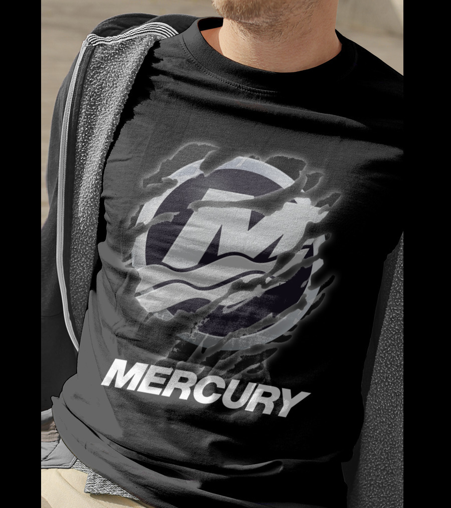 Mercury Marine Ripped Claw Logo Wave Symbol T-Shirt