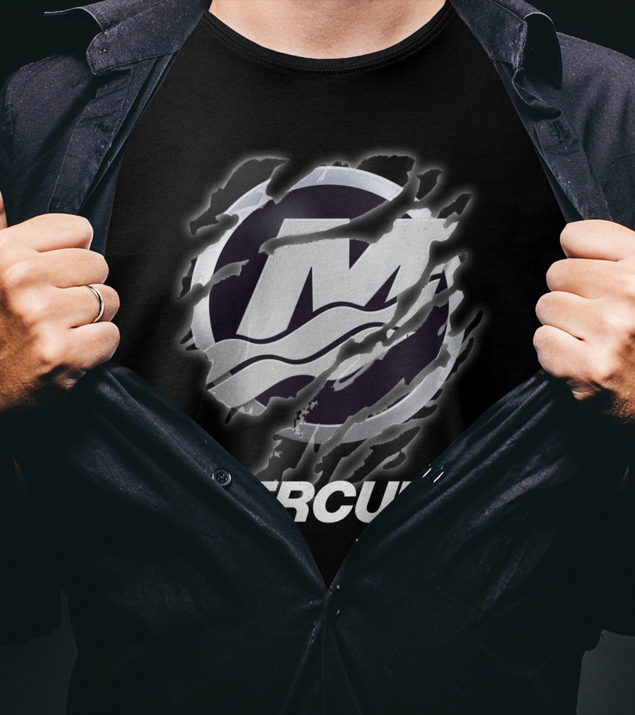 Mercury Marine Ripped Claw Logo Wave Symbol T-Shirt