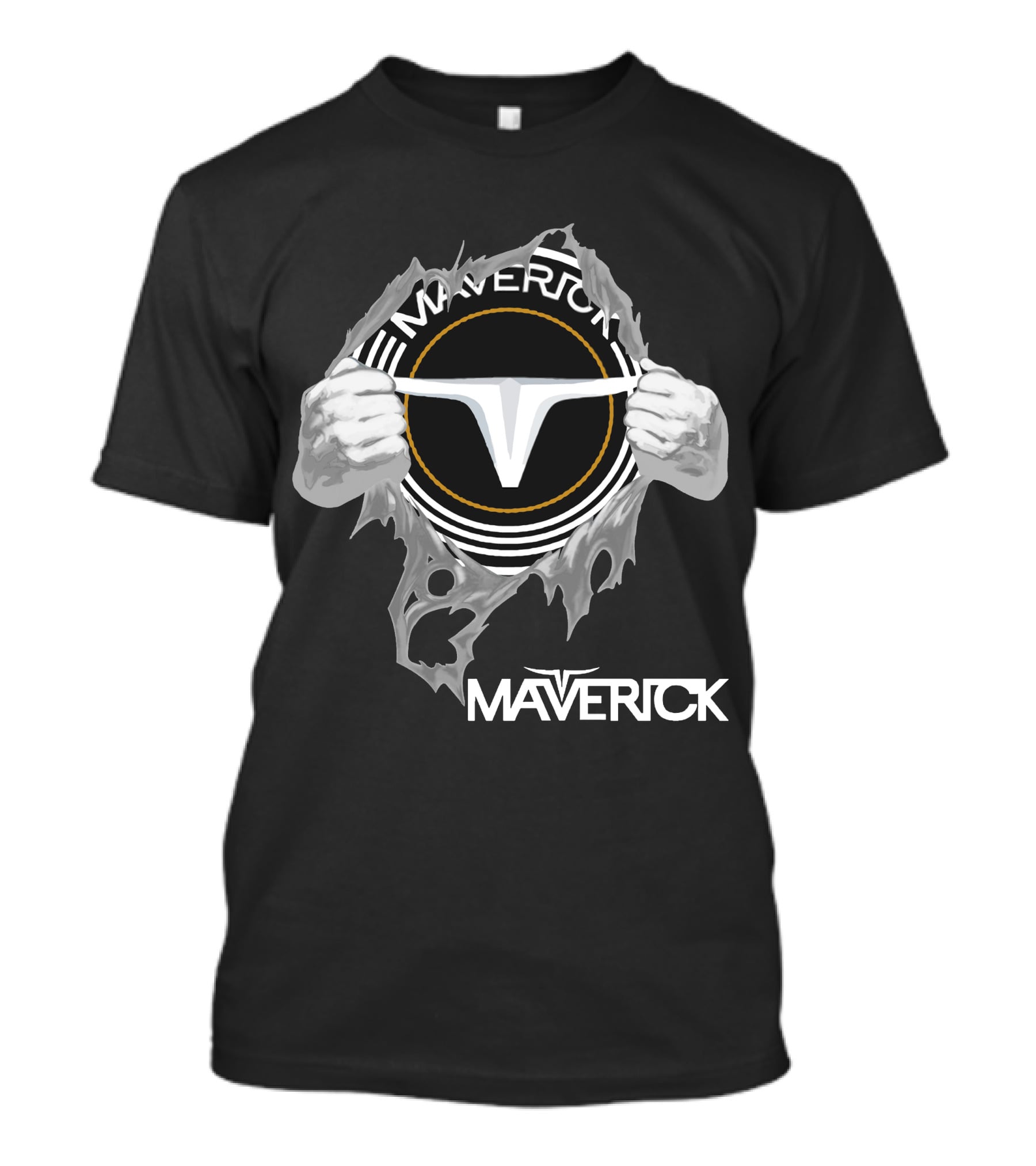Maverick Logo With Hands Ripping Open T-Shirt