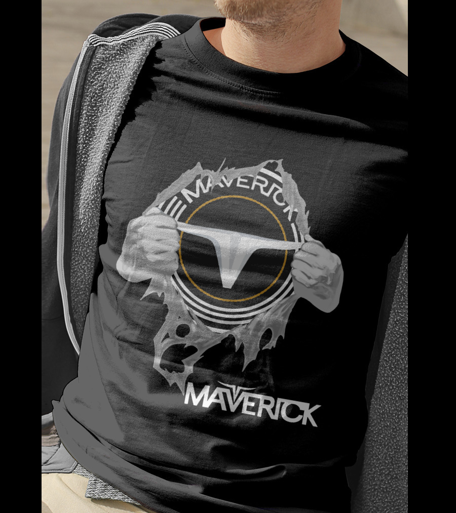 Maverick Logo With Hands Ripping Open T-Shirt