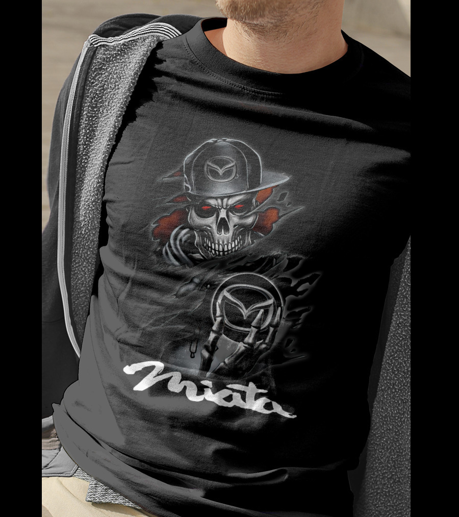 Miata Skull With Cap And Symbol Eyes T-Shirt