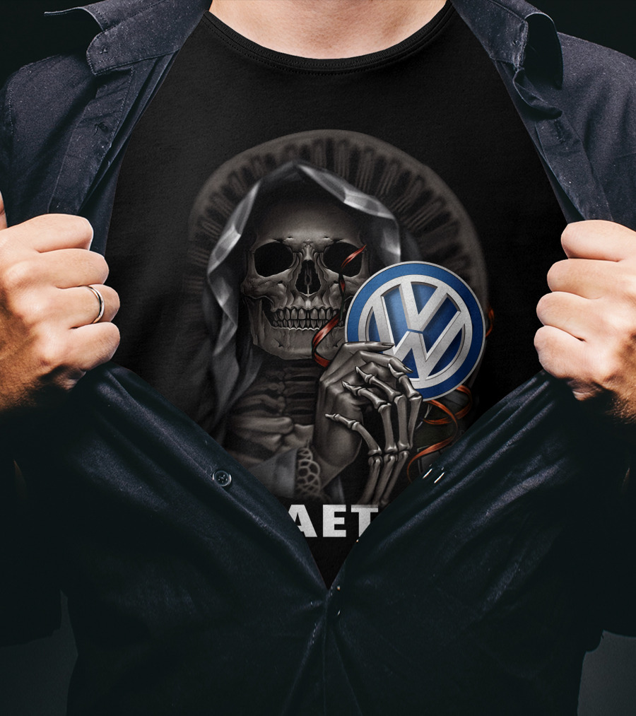 Volkswagen Phaeton Grim Reaper Skull Holding Vw Badge T-Shirt