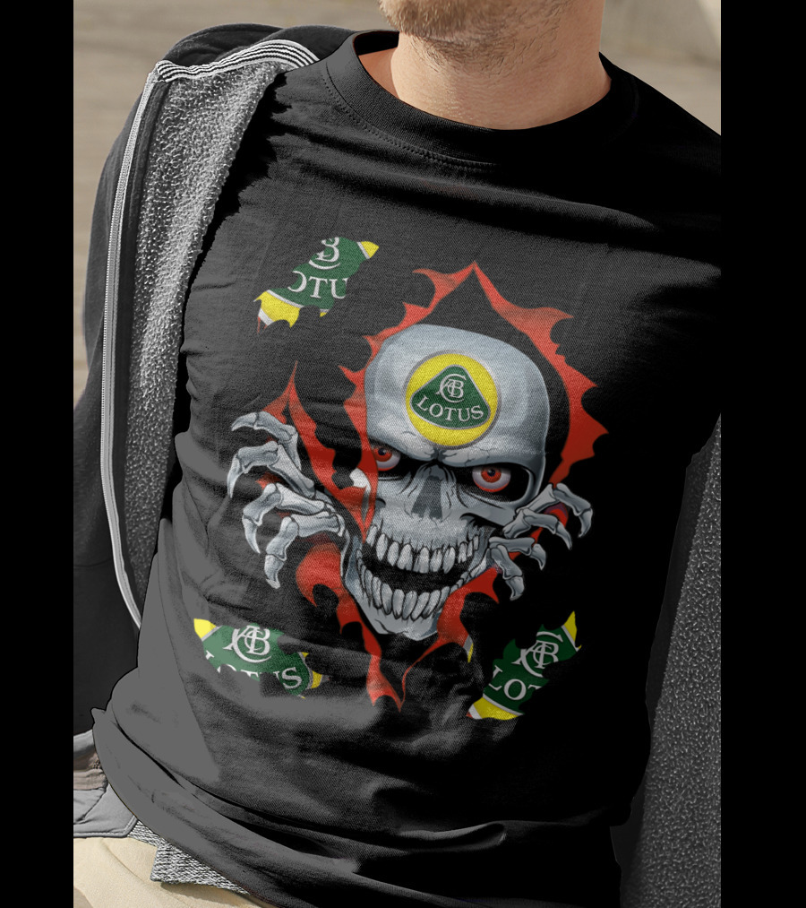 Lotus Skull With Racing Logo And Fiery T-Shirt